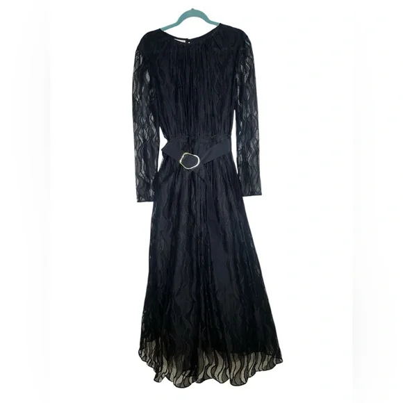 Lafayette 148 New York Hayden Wave Lace Black Long Sleeve Midi Dress Size 14 - Picture 3 of 10